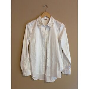 Adam Lippes White Cotton Embroidered Collar Button Down Blouse Shirt US 2